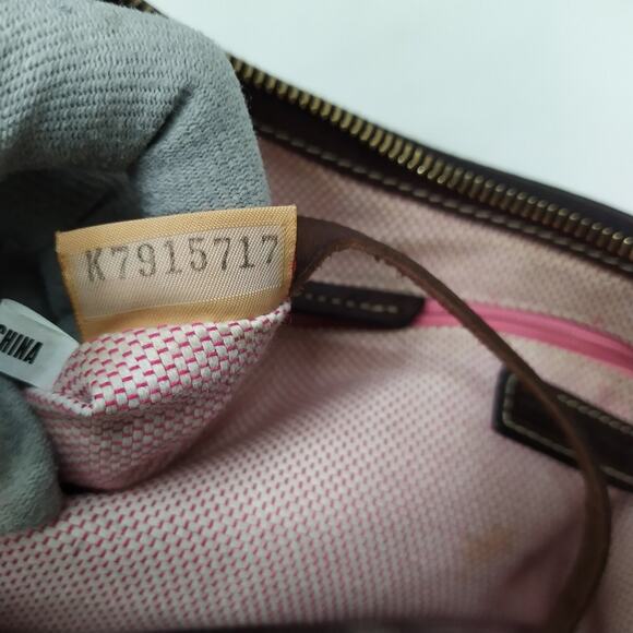 Dooney & Bourke Brown Canvas Leather Trim DB Printed Zipper Hobo Shoulder Bag - Picture 12 of 16